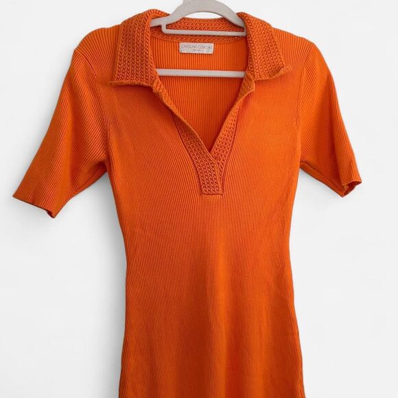Caroline Constas Orange Knit Midi Dress – Retro It-Girl Mod Crochet Collar M - Picture 4 of 8
